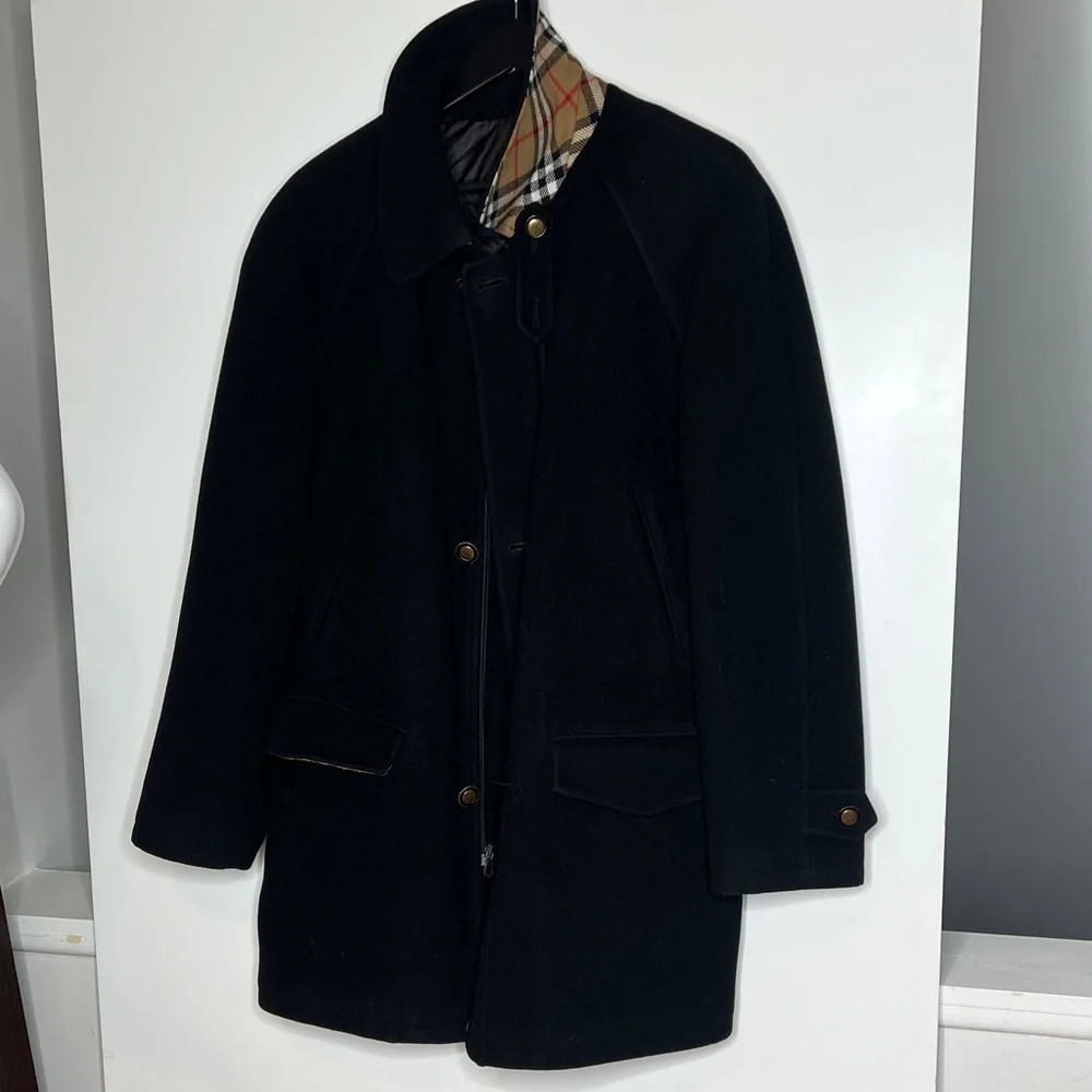 Burberry Men’s XL Wool Nylon Cashmere Zip and Button Car Coat Made in Italy